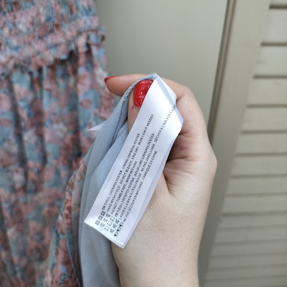 En Saison‎ Short Sleeve Smocked Floral Blue and Pink Floral Midi Dress Peasant - Picture 9 of 12